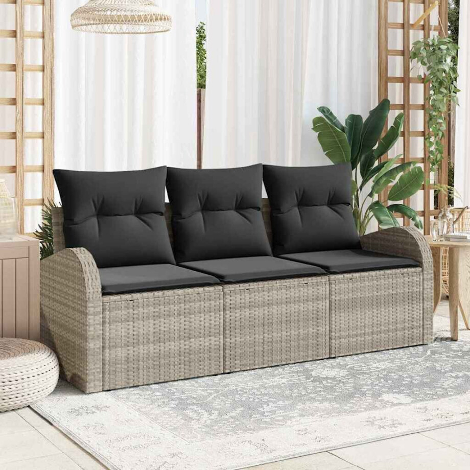 vidaXL Tuin Sofa Set met kussen 3 pcs Lichtgrijs Poly riet afbeelding 1