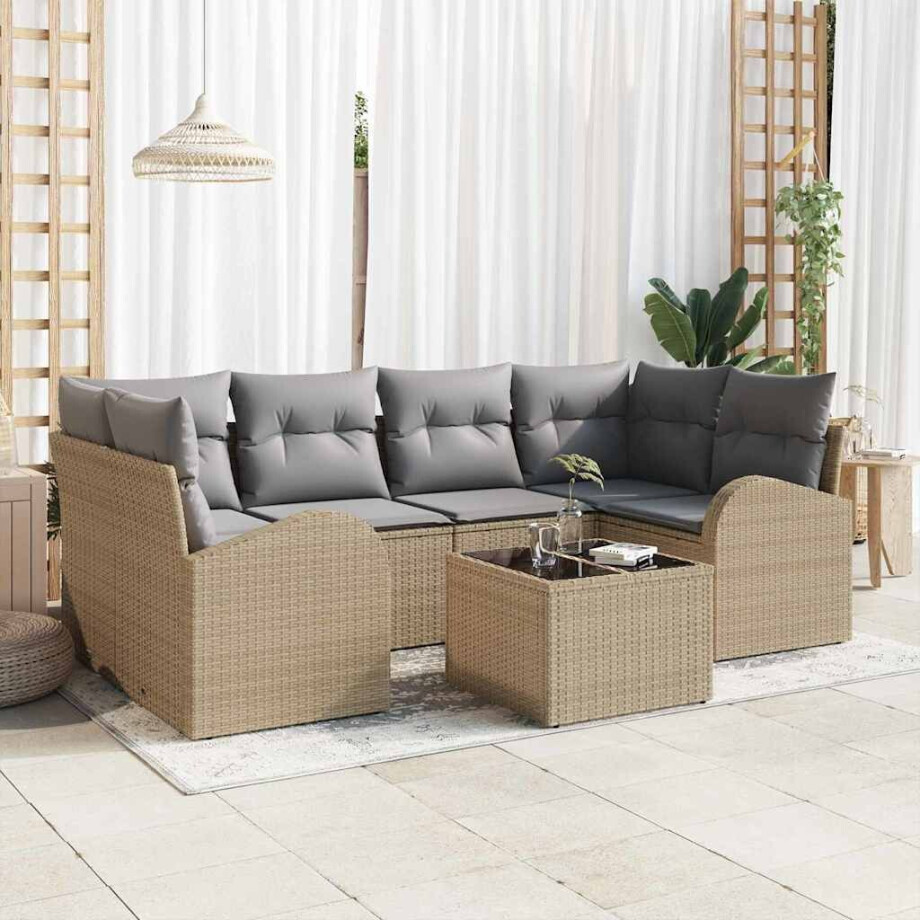 vidaXL Tuin Sofa Set Beige 55 x 55 x 37 cm poly rattan afbeelding 1
