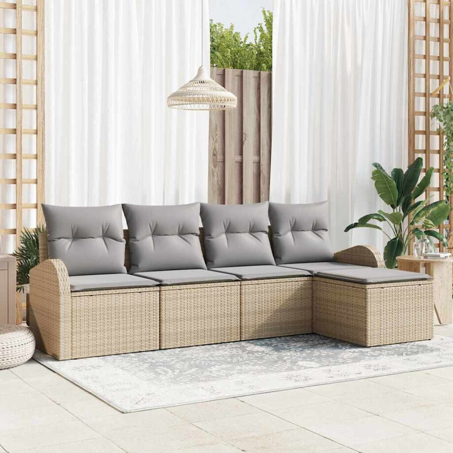 vidaXL Tuin Sofa Set 5 pcs Beige poly rattan afbeelding 1