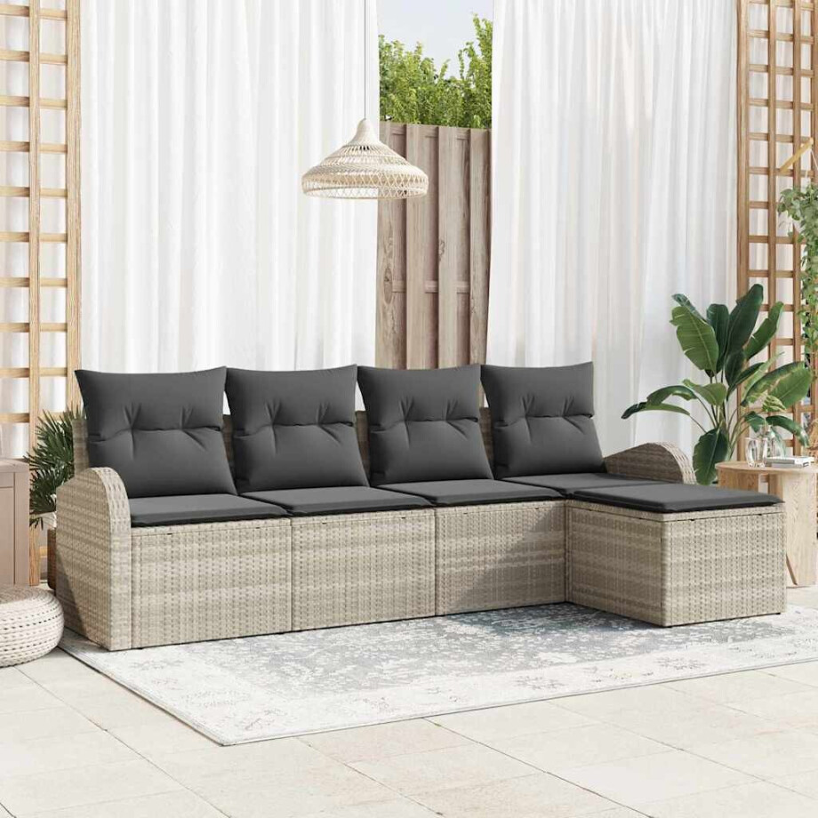 vidaXL Tuin Sofa Set 5 pcs Lichtgrijs poly rattan afbeelding 1