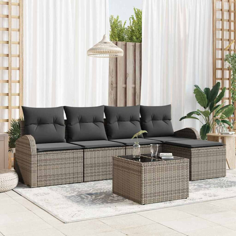 vidaXL Tuin Sofa Set 6 pcs Grijs poly rattan afbeelding 1