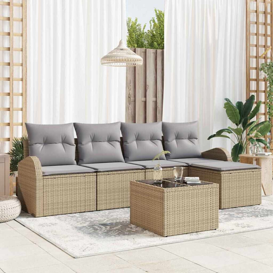 vidaXL Tuin Sofa Set 6 pcs Beige poly rattan vidaXL Tuin Sofa Set 6 pcs Beige poly rattan afbeelding 1