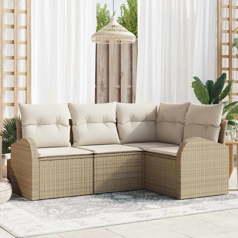 vidaXL Tuin Sofa Set 4 pcs Beige poly rattan afbeelding 1