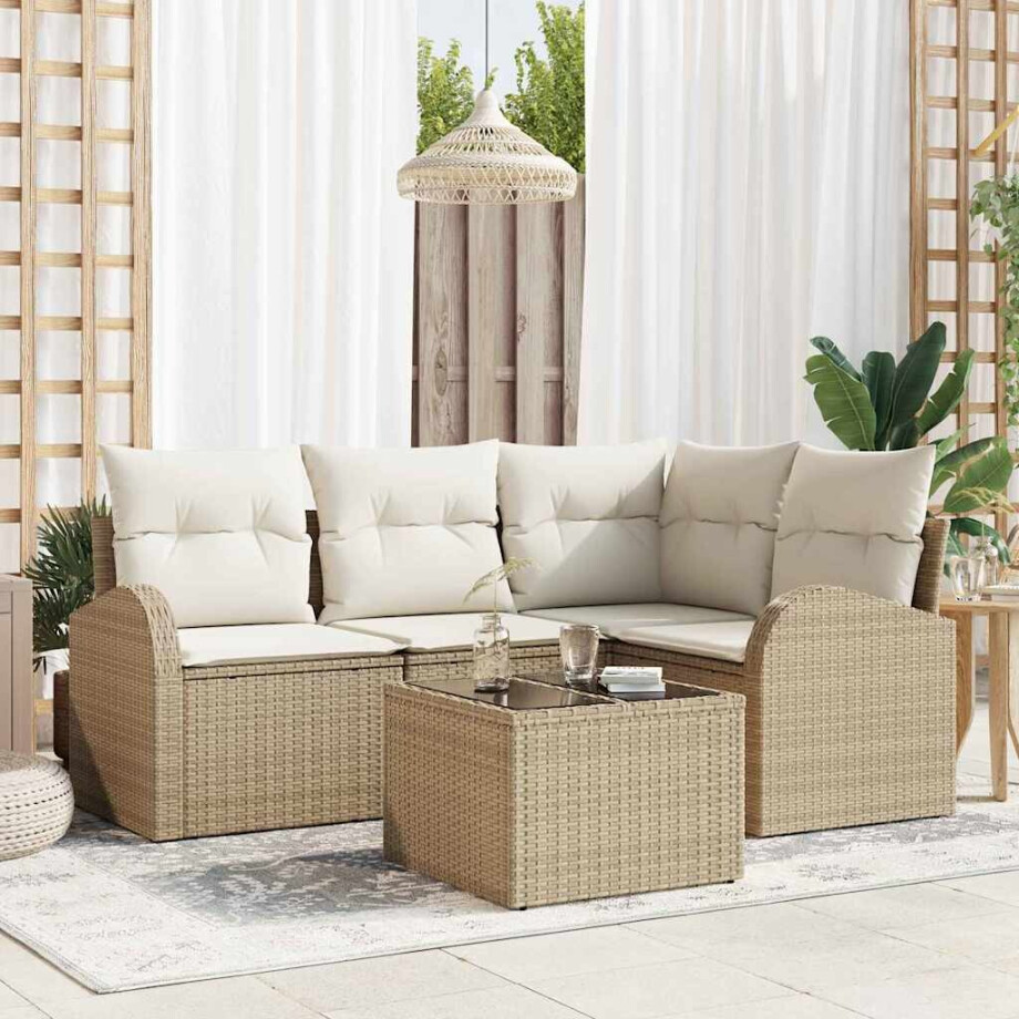 vidaXL Tuin Sofa Set Beige poly rattan afbeelding 1