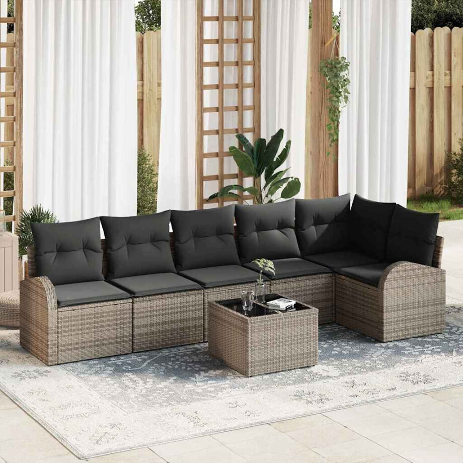 vidaXL Tuin Sofa Set met kussen 7 pcs Grijs Poly riet afbeelding 1