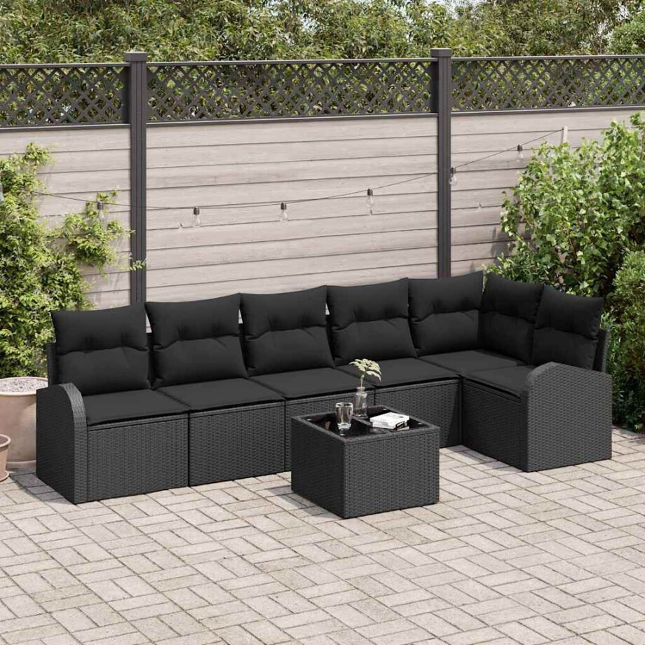 vidaXL Tuin Sofa Set met kussen 7 pcs Zwart Poly riet afbeelding 1