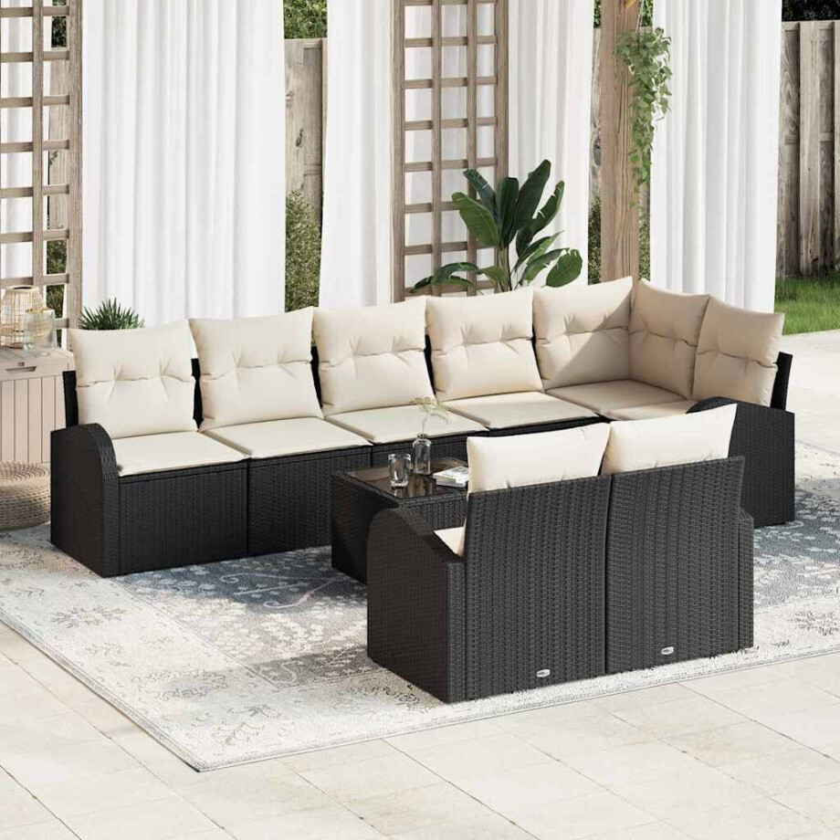 vidaXL Tuin Sofa Set Zwart en Crème 55 x 55 x 37 cm poly rattan afbeelding 1