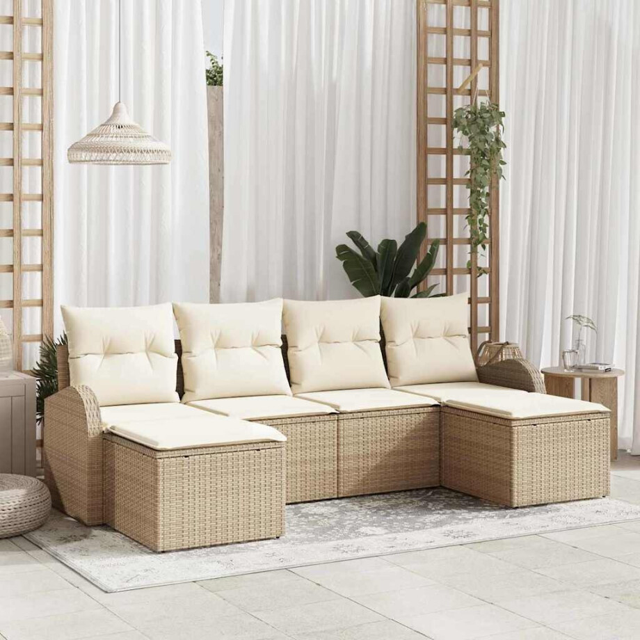 vidaXL Tuin Sofa Set met kussen 6 pcs Beige Poly Rattan vidaXL Tuin Sofa Set met kussen 6 pcs Beige Poly Rattan afbeelding 1