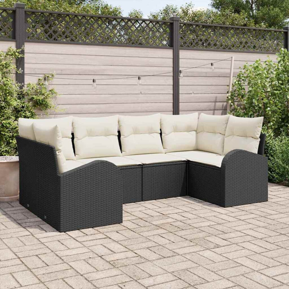 vidaXL Tuin Sofa Set met kussen 6 pcs Zwart Poly Rattan afbeelding 1