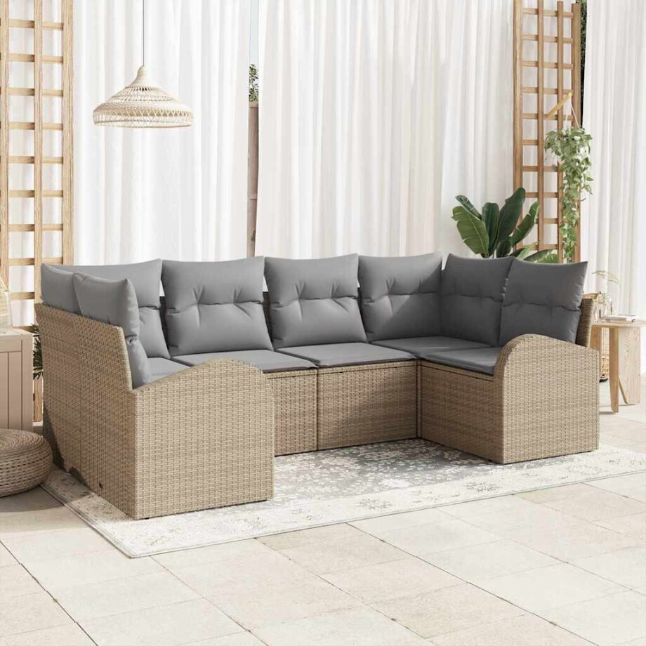 vidaXL Tuin Sofa Set met kussen 6 pcs Beige Poly Rattan afbeelding 1