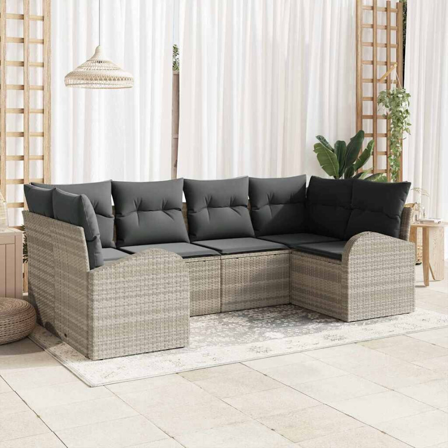 vidaXL Tuin Sofa Set met kussen 6 pcs Lichtgrijs Poly Rattan afbeelding 1