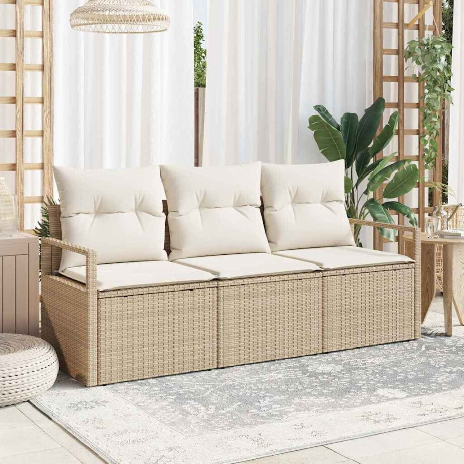 vidaXL Bankstel 3 pcs Beige poly rattan afbeelding 1