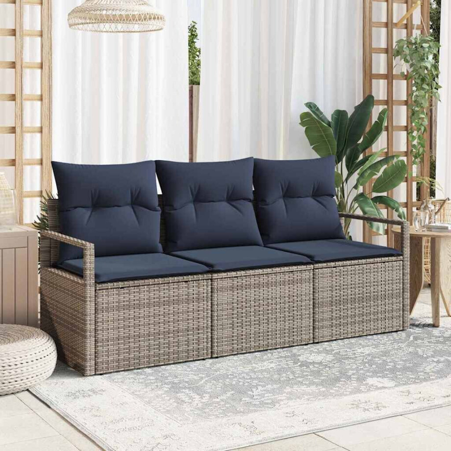 vidaXL Bankstel 3 pcs Grijs poly rattan afbeelding 1