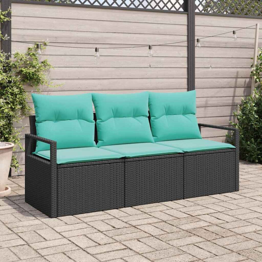 vidaXL Bankstel 3 pcs Zwart poly rattan afbeelding 1