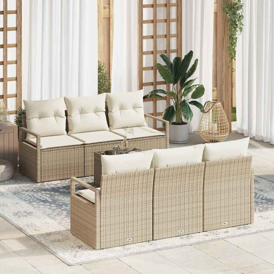 vidaXL Bankstel 7 pcs Beige en Crème poly rattan vidaXL Bankstel 7 pcs Beige en Crème poly rattan afbeelding 1