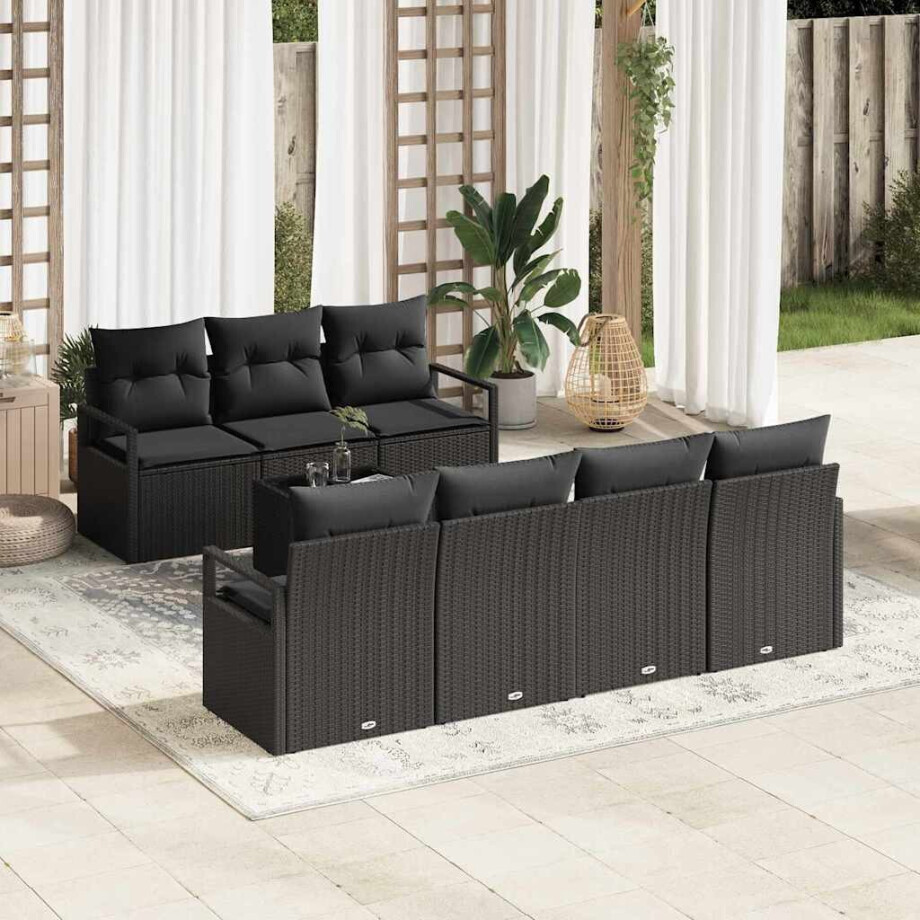 vidaXL Bankstel 8 pcs Zwart poly rattan afbeelding 1
