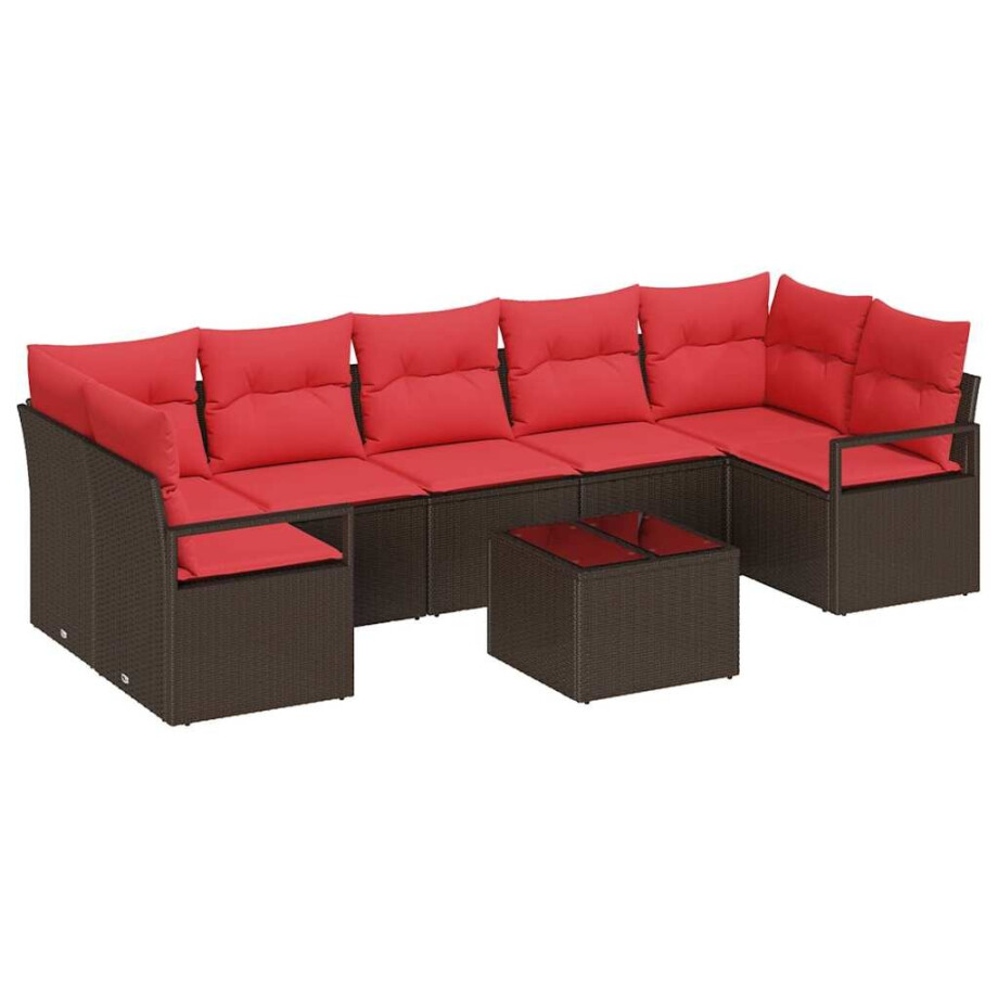 vidaXL Bankstel 8 pcs Bruin en Rood poly rattan afbeelding 1