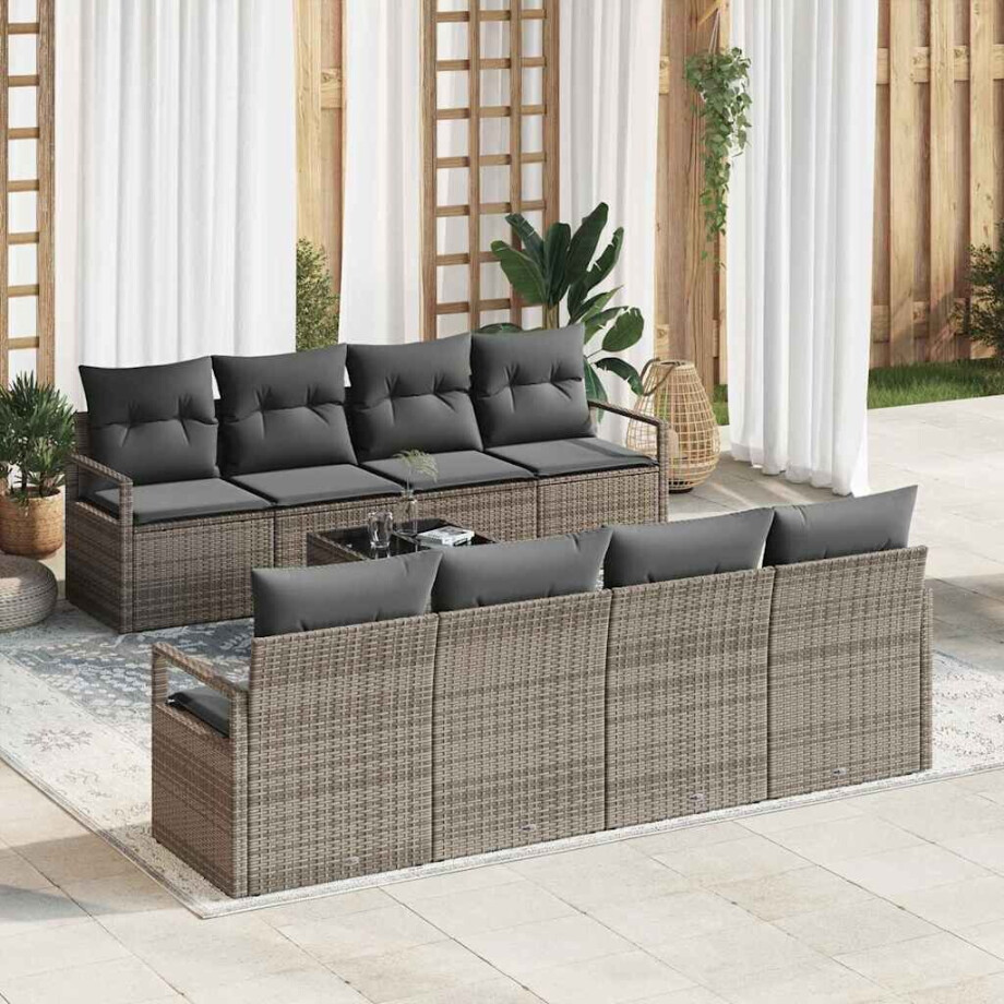 vidaXL Bankstel met kussen 7 pcs Grijs poly rattan vidaXL Bankstel met kussen 7 pcs Grijs poly rattan afbeelding 1