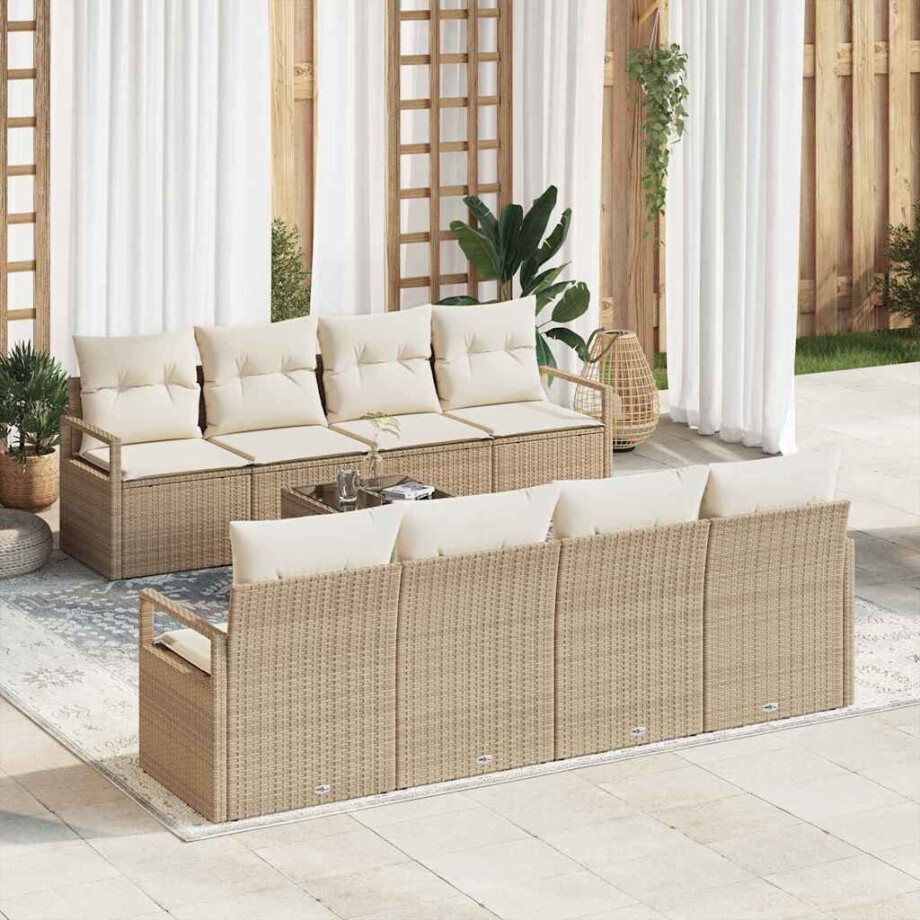 vidaXL Bankstel met kussen 7 pcs Beige en Crème poly rattan afbeelding 1