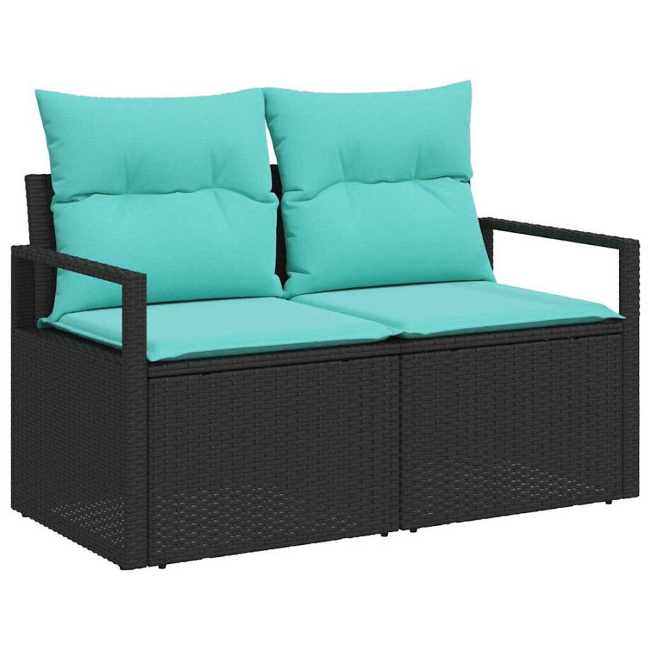 vidaXL Bankstel met kussen 9 pcs Zwart en Turquoise poly rattan afbeelding 1