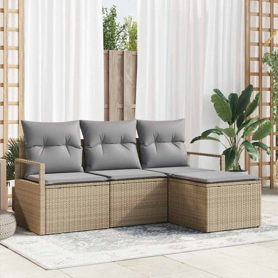 vidaXL Bankstel 4 pcs Beige poly rattan afbeelding 1