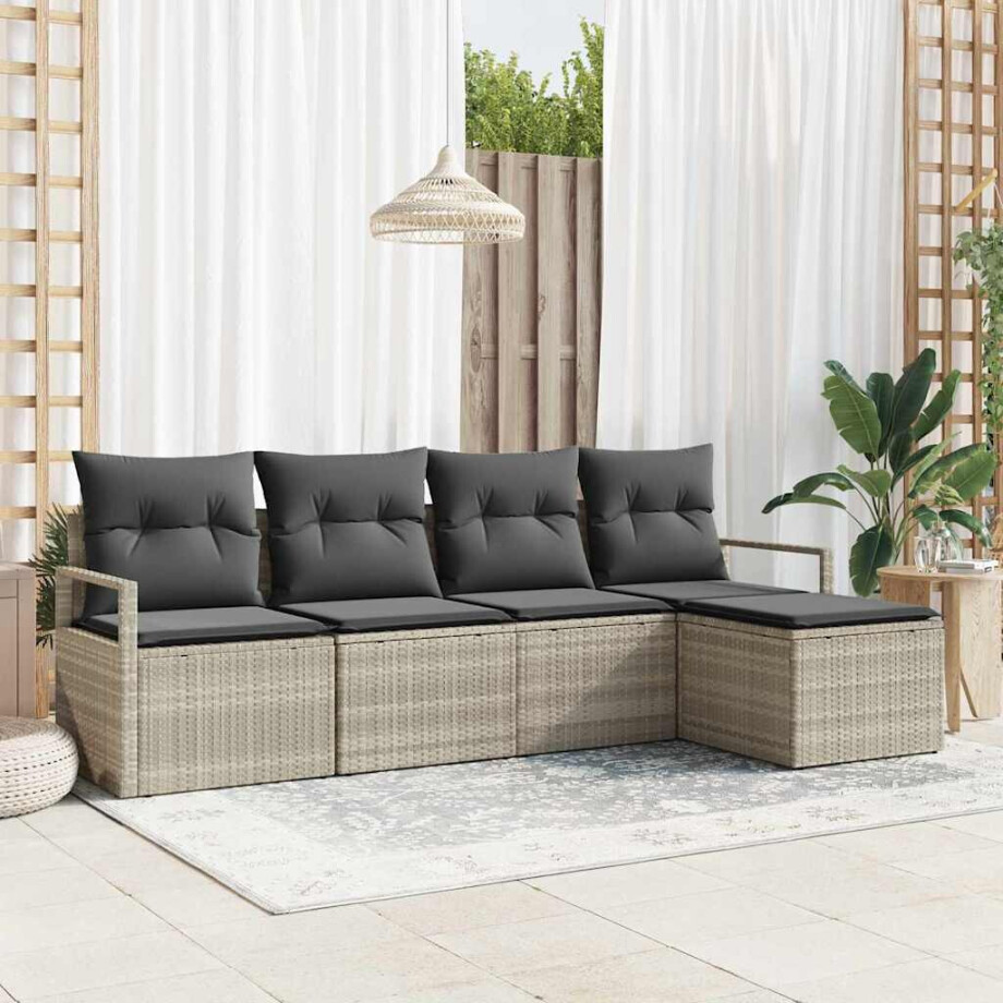 vidaXL Bankstel met kussen 5 pcs Lichtgrijs poly rattan afbeelding 1