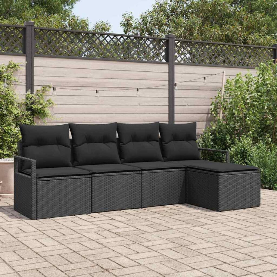 vidaXL Bankstel met kussen 5 pcs Zwart poly rattan afbeelding 1