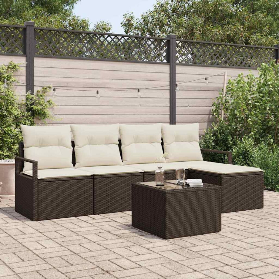 vidaXL Bankstel met kussen 6 pcs Bruin poly rattan afbeelding 1