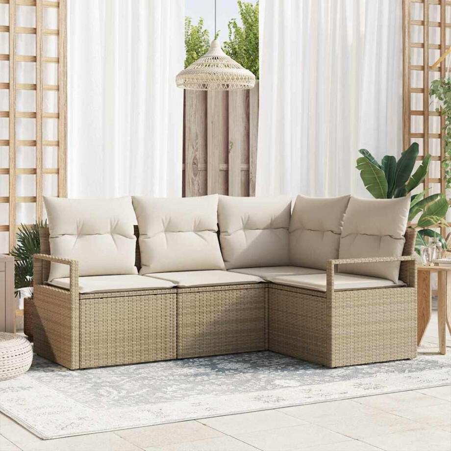 vidaXL Bankstel 4 pcs Beige poly rattan afbeelding 1