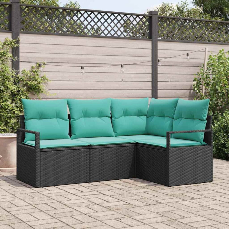 vidaXL Bankstel 4 pcs Zwart poly rattan afbeelding 1