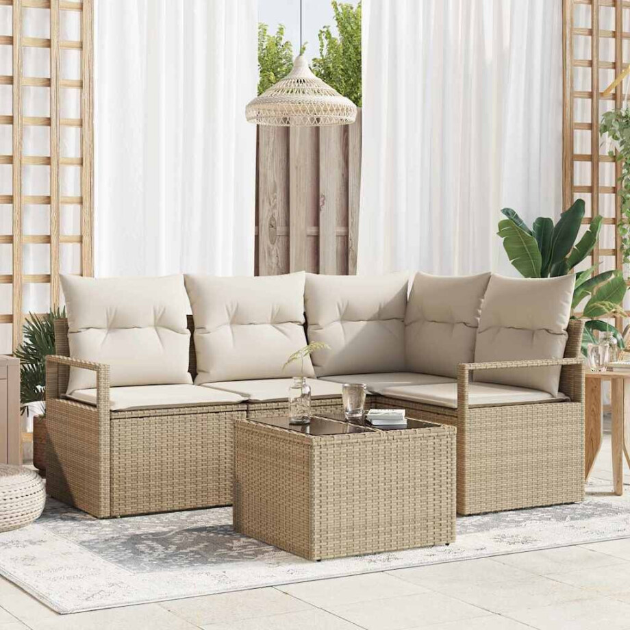 vidaXL Bankstel 5 pcs Beige poly rattan afbeelding 1