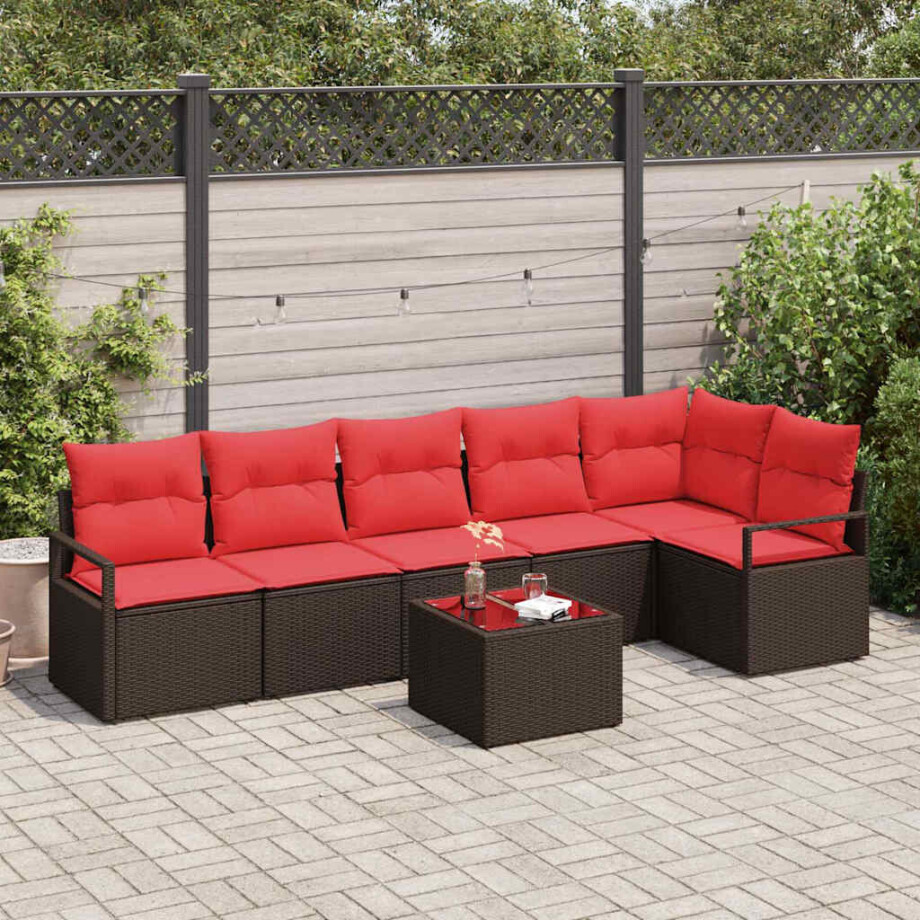 vidaXL Bankstel 7 pcs Bruin poly rattan afbeelding 1