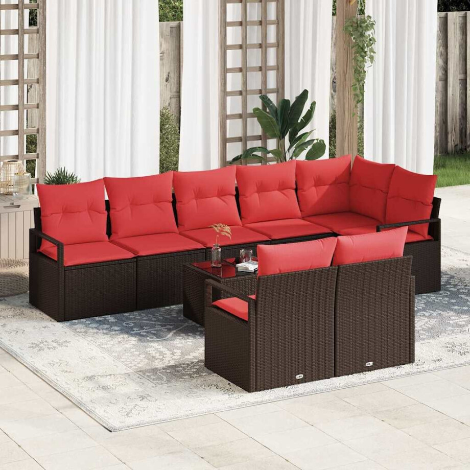 vidaXL Bankstel 9 pcs Bruin poly rattan afbeelding 1