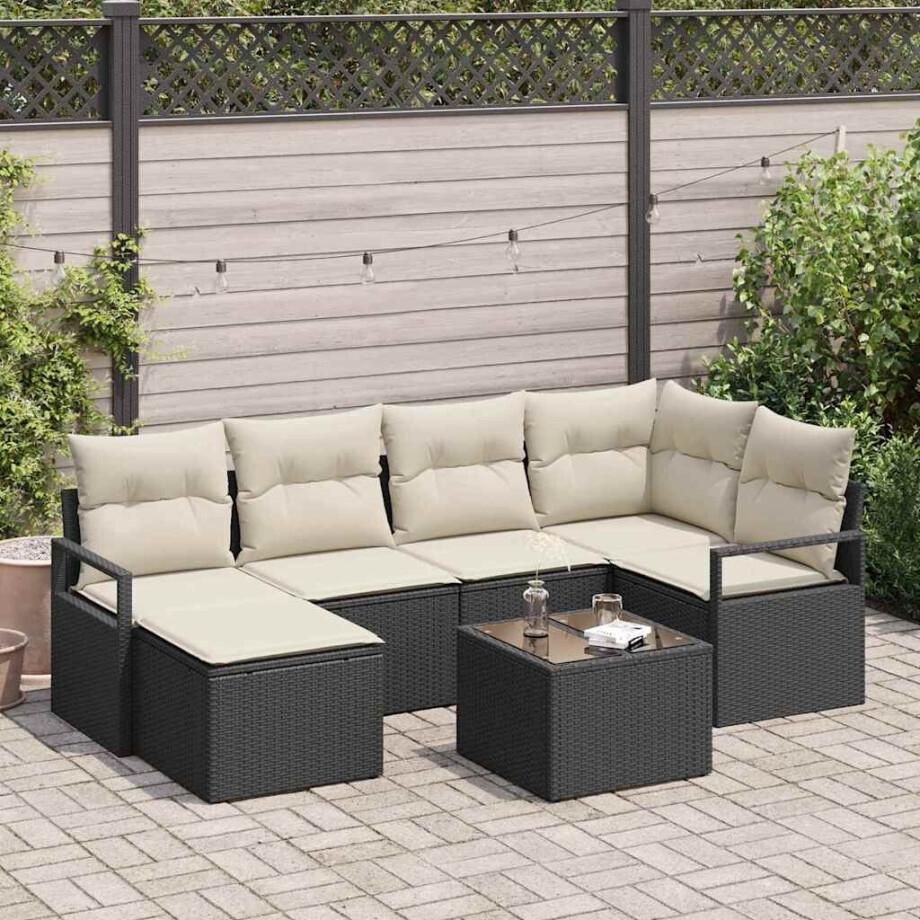 vidaXL Bankstel 7 pcs Zwart poly rattan afbeelding 1