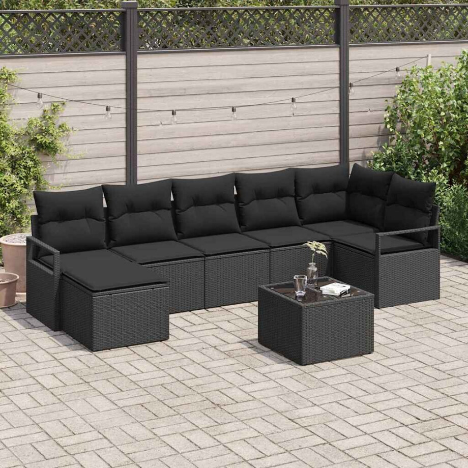vidaXL Bankstel met kussen 8 pcs Zwart poly rattan afbeelding 1