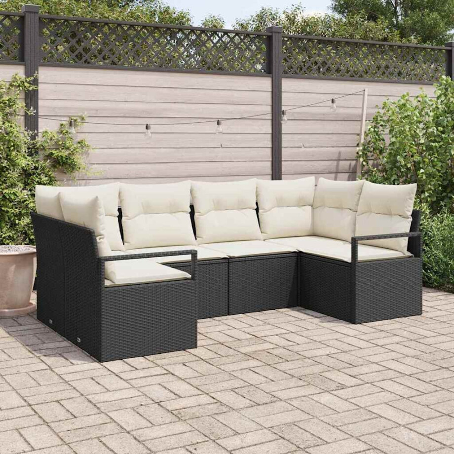 vidaXL Bankstel met kussen 6 pcs Zwart poly rattan afbeelding 1