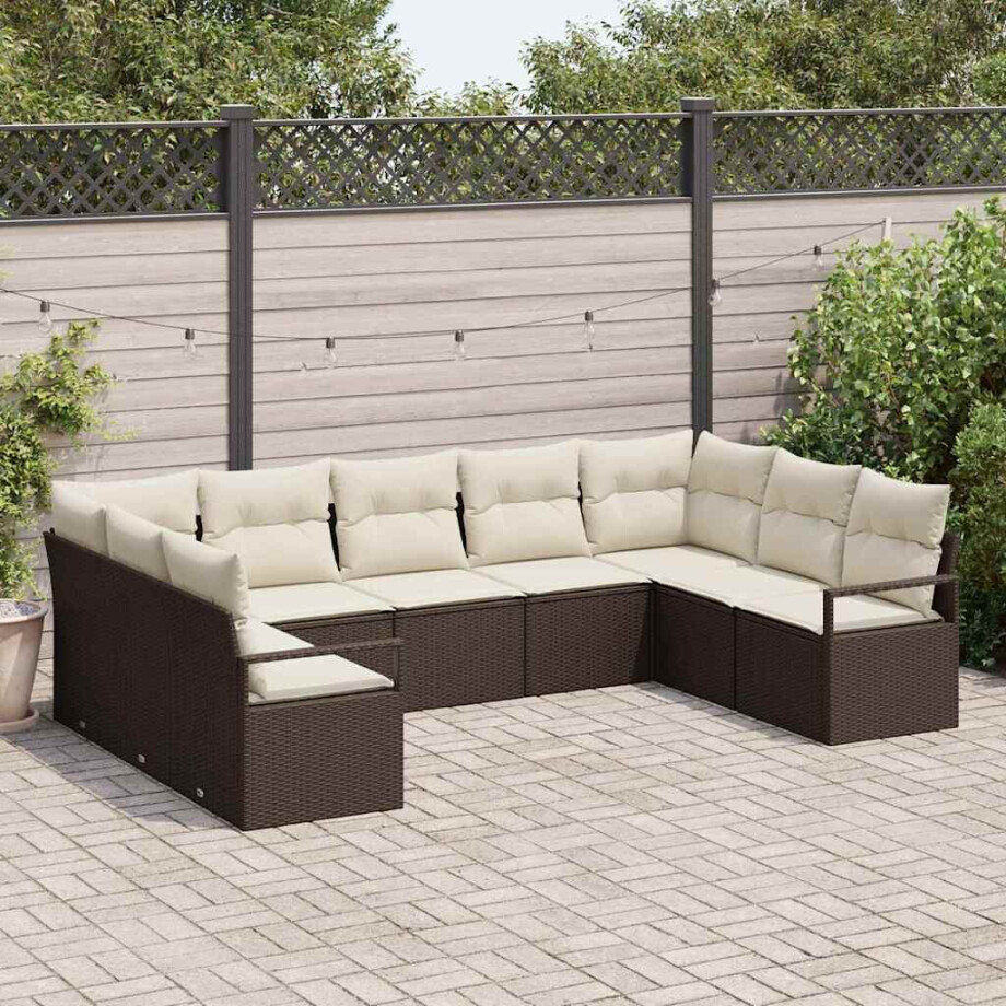 vidaXL Bankstel met kussen 9 pcs Bruin poly rattan afbeelding 1