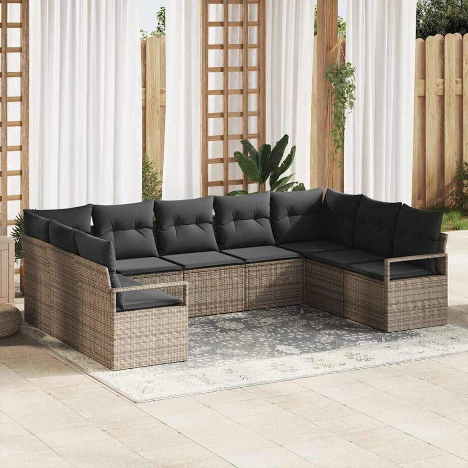 vidaXL Bankstel met kussen 9 pcs Grijs poly rattan vidaXL Bankstel met kussen 9 pcs Grijs poly rattan afbeelding 1