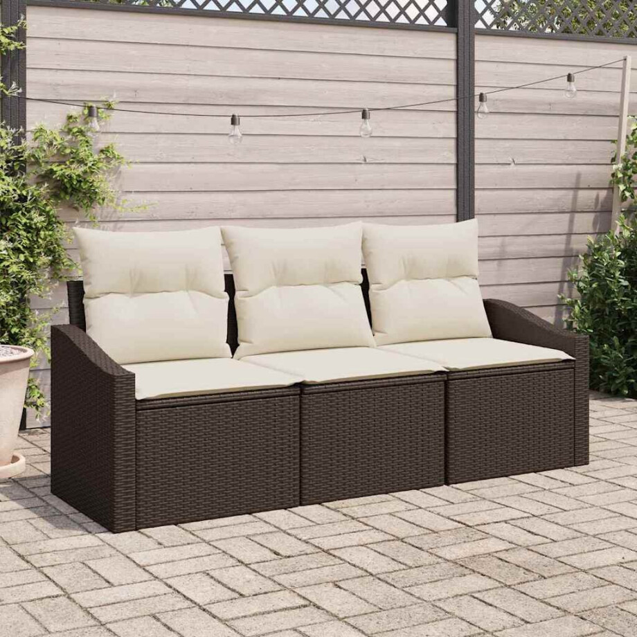 vidaXL Bankstel met kussen 3 pcs Bruin poly rattan afbeelding 1