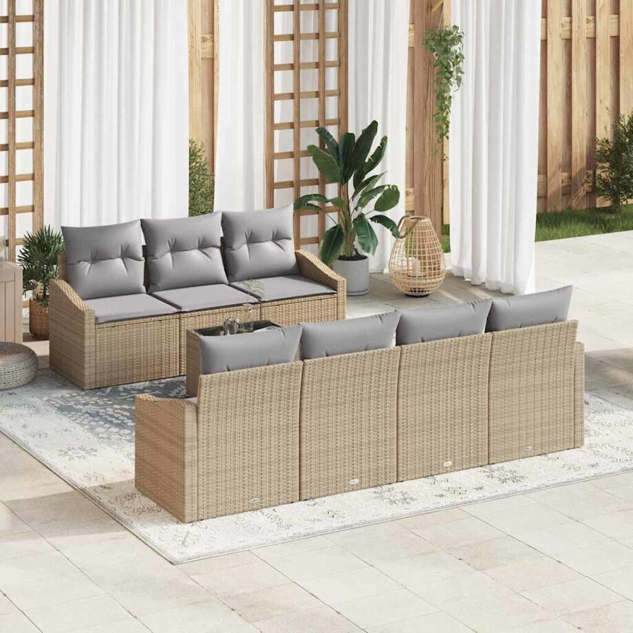 vidaXL Bankstel met kussen 8 pcs Beige en Licht Grijs poly rattan afbeelding 1