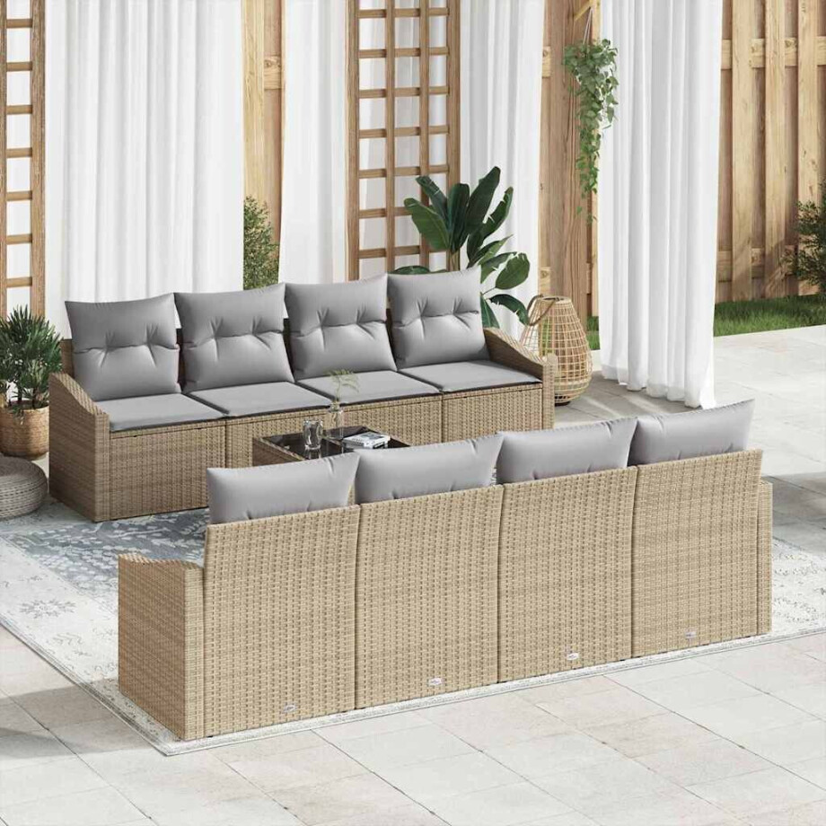 vidaXL Bankstel met kussen 9 pcs Beige en Licht Grijs poly rattan afbeelding 1