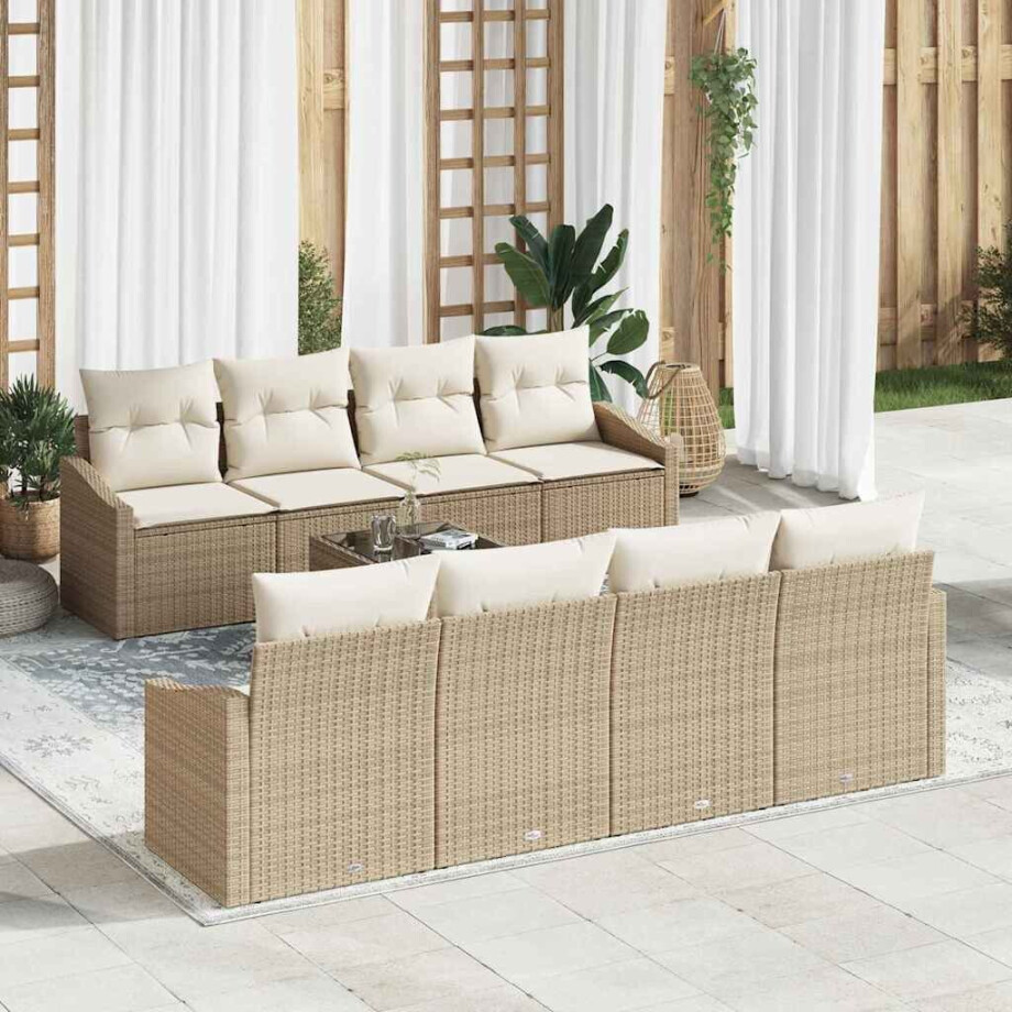 vidaXL Bankstel met kussen met kussen 9 pcs Beige en Crème poly rattan afbeelding 1