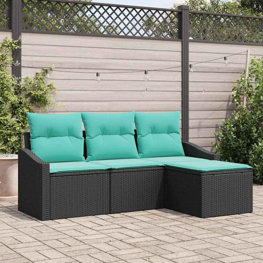 vidaXL Bankstel met kussen 4 pcs Zwart poly rattan vidaXL Bankstel met kussen 4 pcs Zwart poly rattan afbeelding 1
