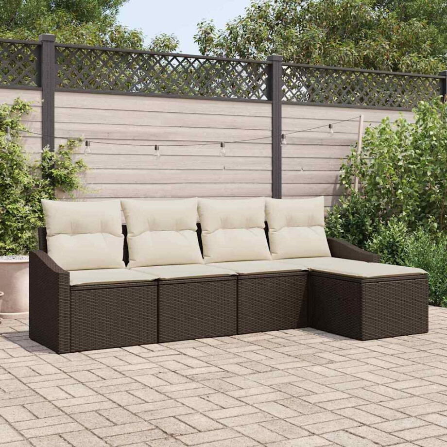 vidaXL Bankstel met kussen 5 pcs Bruin poly rattan afbeelding 1