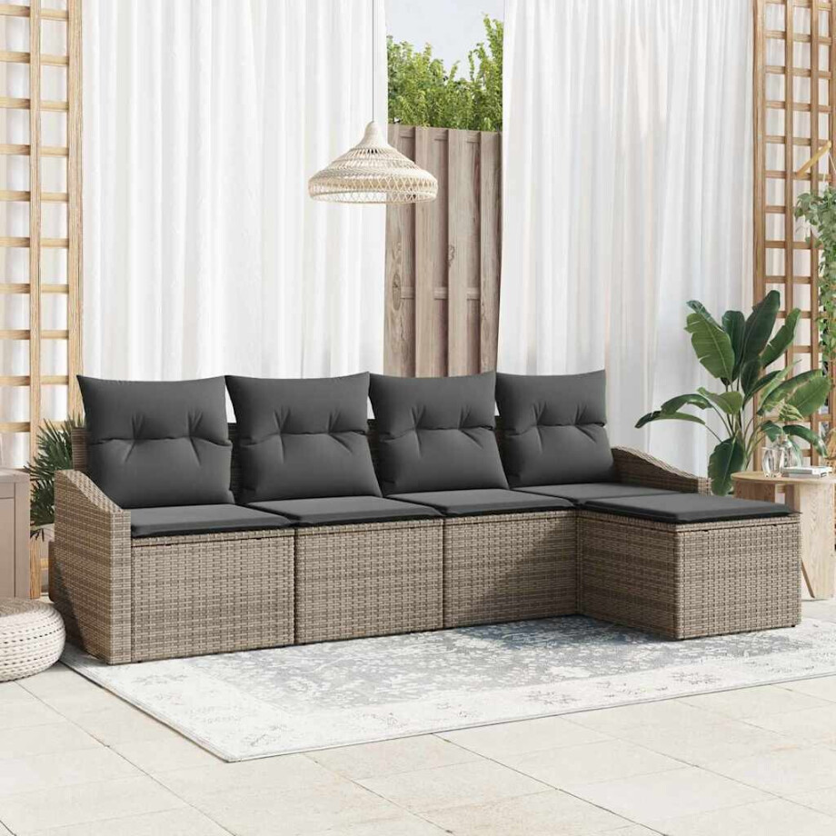 vidaXL Bankstel met kussen 5 pcs Grijs poly rattan vidaXL Bankstel met kussen 5 pcs Grijs poly rattan afbeelding 1