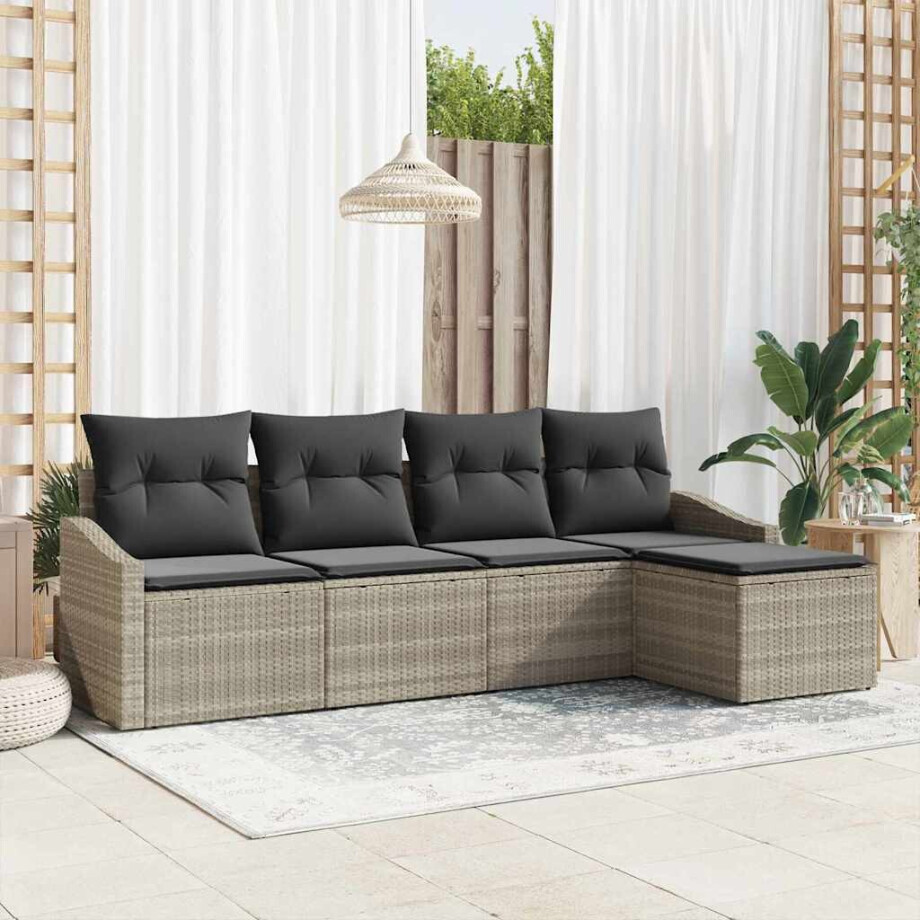 vidaXL Bankstel met kussen 5 pcs Lichtgrijs poly rattan afbeelding 1