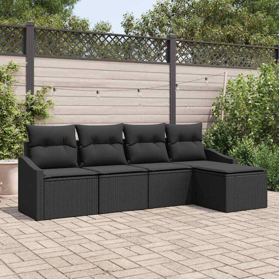 vidaXL Bankstel met kussen 5 pcs Zwart poly rattan vidaXL Bankstel met kussen 5 pcs Zwart poly rattan afbeelding 1