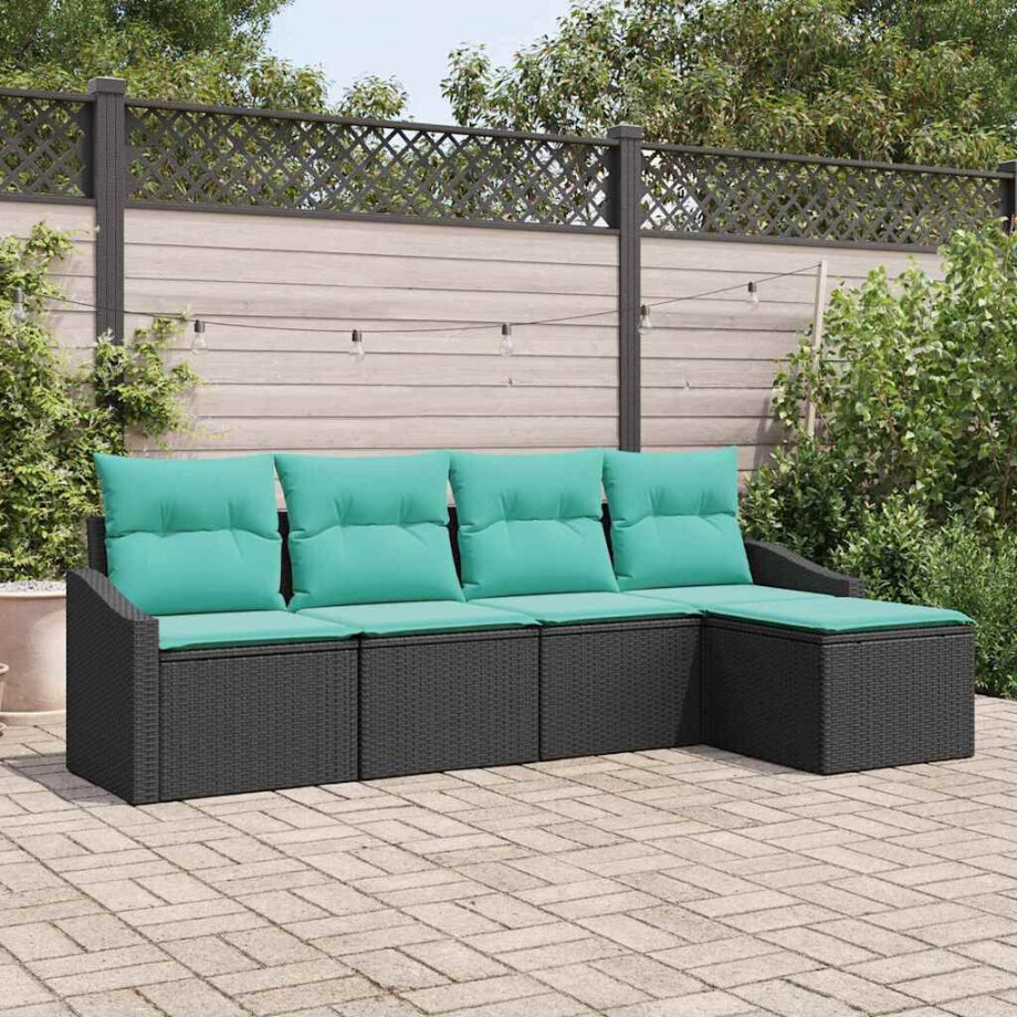 vidaXL Bankstel met kussen 5 pcs Zwart poly rattan vidaXL Bankstel met kussen 5 pcs Zwart poly rattan afbeelding 1