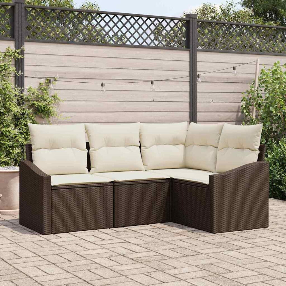 vidaXL Bankstel met kussen 4 pcs Bruin poly rattan afbeelding 1