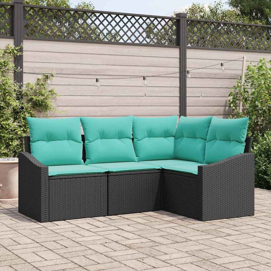 vidaXL Bankstel met kussen 4 pcs Zwart poly rattan vidaXL Bankstel met kussen 4 pcs Zwart poly rattan afbeelding 1